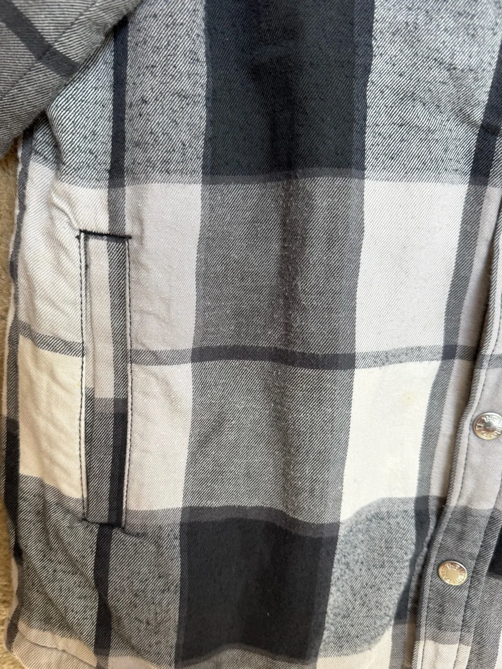 The North Face Men's Sz M Gray & Cream Plaid Snap-Up Shirt